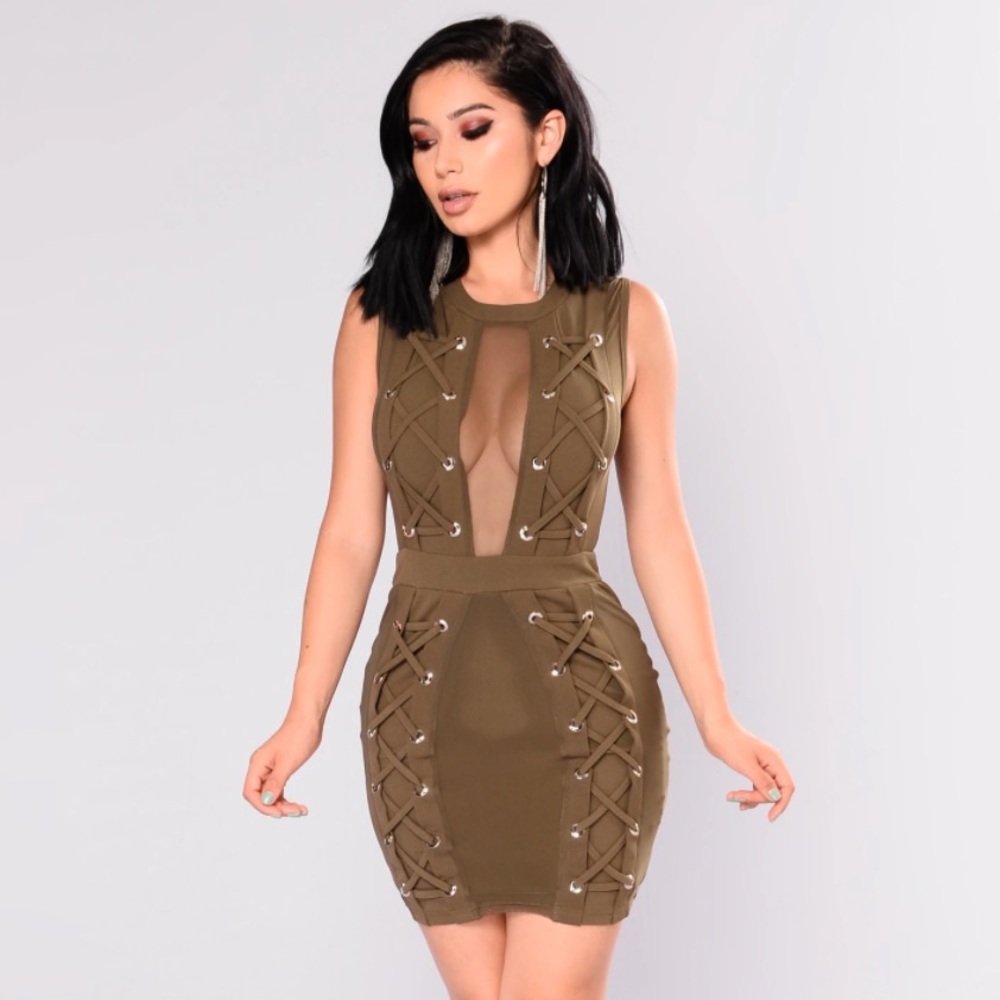 Olive Lace up dress